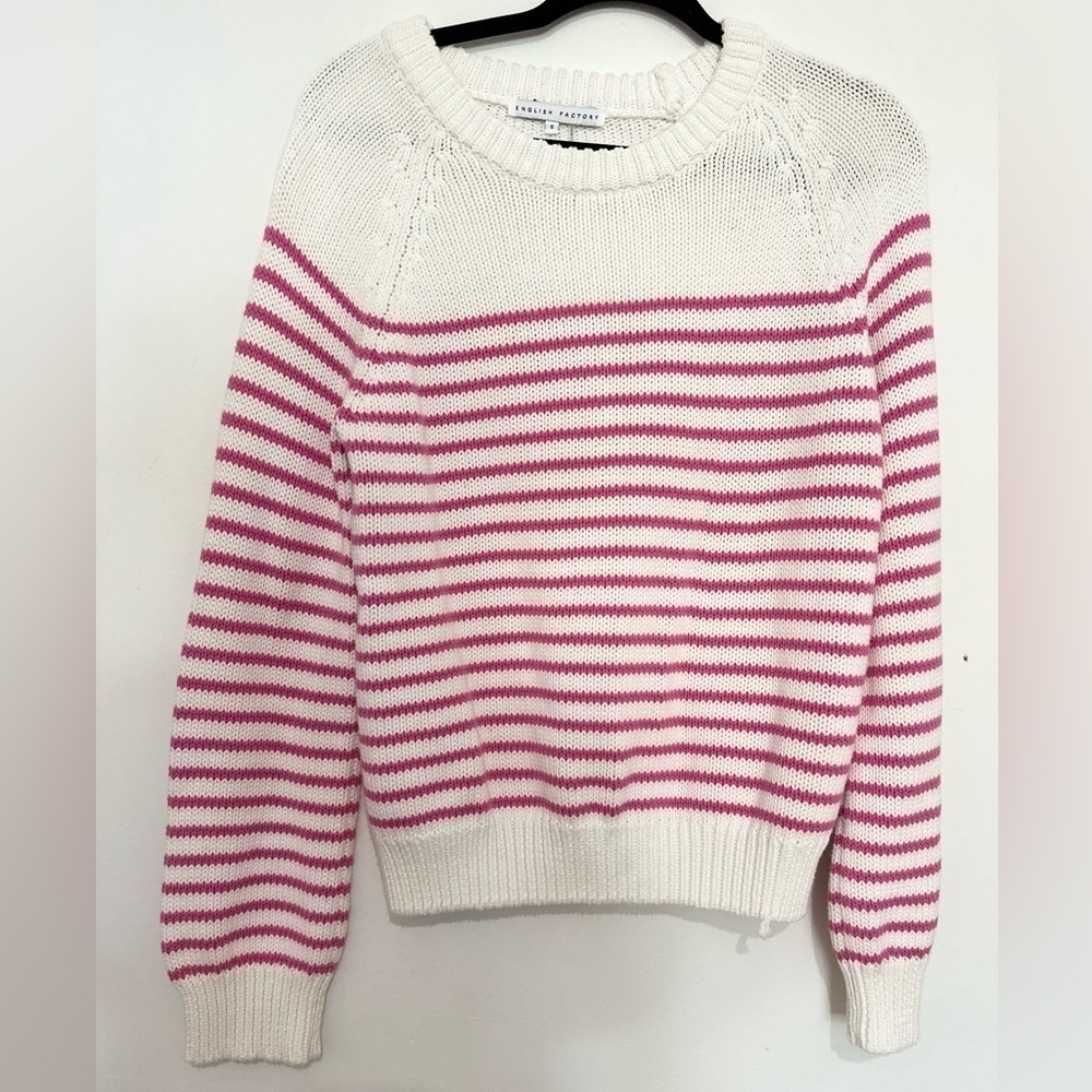 English Factory cable knit sweater size small stripes pink barbiecore office
